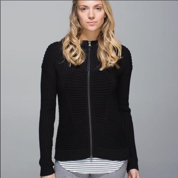 lululemon athletica Tops - Lululemon Black Knit FullZip Hoodie W/ Thumb Holes